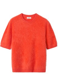SOFT GOAT Brushed Short Sleeve Cashmere Top - Tangerine