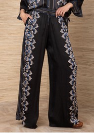 Hale Bob Wide Leg Graphic Printed Trousers - Black