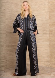Hale Bob Wide Leg Graphic Printed Trousers - Black