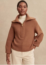 VARLEY Maura Half Zip Knit - Caramel Pecan