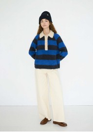 THE TINY BIG SISTER Frank Striped Alpaca Polo - Navy/Marine