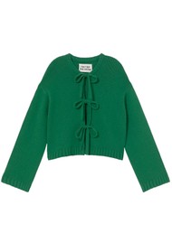 THE TINY BIG SISTER Tie Detail Merino Wool Cardigan - Dark Green