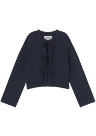 THE TINY BIG SISTER Tie Detail Merino Wool Cardigan -Navy