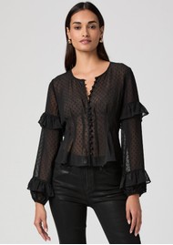 Paige Denim Isolde Semi-Sheer Polka Dot Blouse - Black