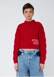 STELLA NOVA Cropped Cable Knit Jumper - Deep Red
