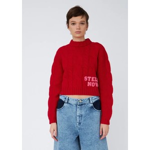 Cropped Cable Knit Jumper - Deep Red