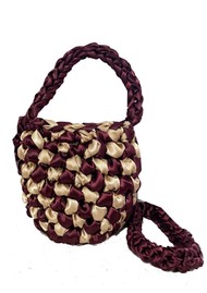 ISLA DE GAR Hive Checkerboard Crossbody Satin Bag - Caramel & Burgundy