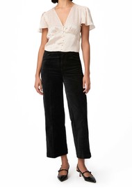 Paige Denim Anessa High Rise Cropped Wide Leg Velvet Jeans - Black Overdye