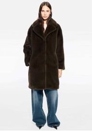 STAND STUDIO Camille Faux Fur Cocoon Coat - Ash Brown