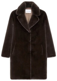 STAND STUDIO Camille Faux Fur Cocoon Coat - Ash Brown