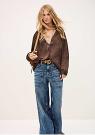 Ba&sh Cessia Satin Blouse - Chocolate