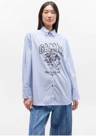 GANNI Stripe Organic Cotton Oversized Shirt - Lavender Lustre