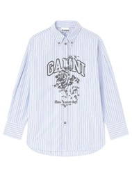 GANNI Stripe Organic Cotton Oversized Shirt - Lavender Lustre