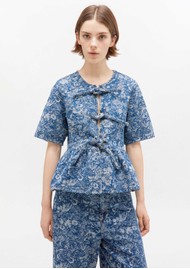 GANNI Tapestry Organic Cotton Denim Peplum Top - Blue Stone