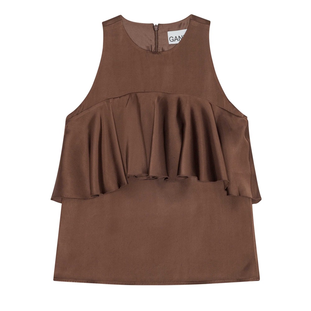 Ganni Women's Double Layer Ruffle Top - Chicory Coffee