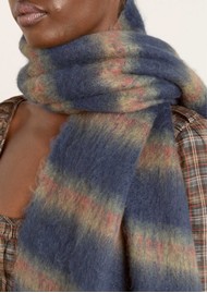 DAMSON MADDER Brushed Oversized Scarf - Chocolate / Blue Stripe