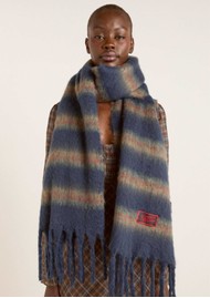 DAMSON MADDER Brushed Oversized Scarf - Chocolate / Blue Stripe
