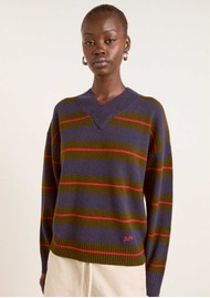 DAMSON MADDER Odette Merino Wool V-neck Jumper - Olive