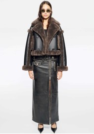 STAND STUDIO Kirsty Faux Shearling Jacket - Black/Dark Brown