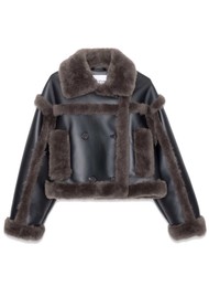 STAND STUDIO Kirsty Faux Shearling Jacket - Black/Dark Brown