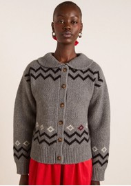 DAMSON MADDER Cecily Collar Intarsia Wool Cardigan - Grey