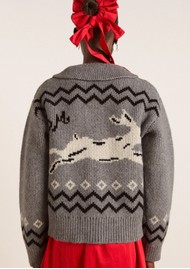 DAMSON MADDER Cecily Collar Intarsia Wool Cardigan - Grey