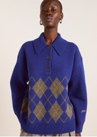 DAMSON MADDER Saskia Slouchy Lambswool Jumper Bold Argyle - Cobalt