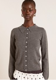 DAMSON MADDER Voula Fine Gauge Wool/Cashmere Cardigan - Charcoal