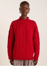 DAMSON MADDER Ffion Cable Stitch Wool Jumper - Red