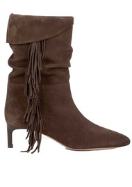 Ba&sh Cardi Suede Fringe Boots - Choco