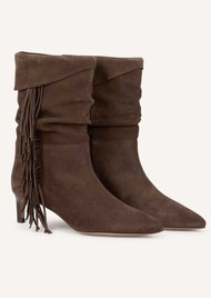 Ba&sh Cardi Suede Fringe Boots - Choco
