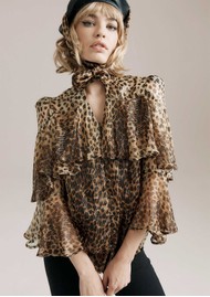 QUEENS OF ARCHIVE Bea Pussybow Tiered Blouse - Cheetah