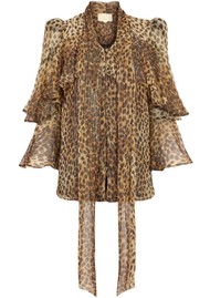 QUEENS OF ARCHIVE Bea Pussybow Tiered Blouse - Cheetah