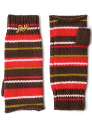 DAMSON MADDER Fingerless Wool Mittens - Chocolate / Multi Stripe