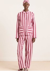 DAMSON MADDER Florie Organic Cotton PJ Set - Burgundy/Pink Wide Stripe