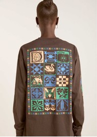 DAMSON MADDER Patchwork Quilt Organic Cotton Long Sleeve Tee - Coffee Bean