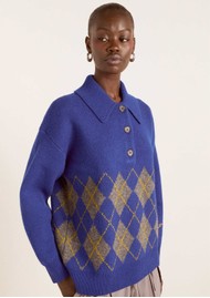 DAMSON MADDER Saskia Slouchy Lambswool Jumper Bold Argyle - Cobalt