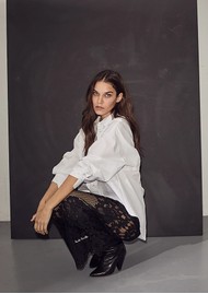 HAUTE LAMITIE Curvey Lace Hem Pant - Black