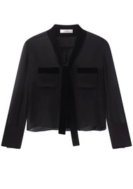 Frame Denim Velvet Trim Silk Tie Blouse - Black