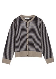 SKALL Senna Striped Merino Wool Cardigan - Brown/Navy