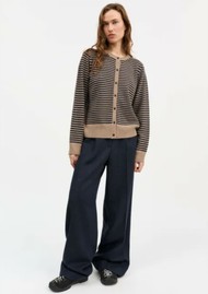 SKALL Senna Striped Merino Wool Cardigan - Brown/Navy