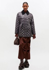 GANNI Shiny Quilt Midi Jacket - Phantom