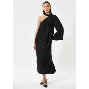 Ledadea One Shoulder Pleated Dress - Black
