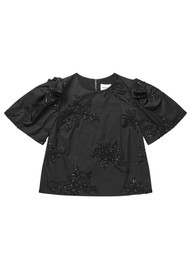 MUNTHE Ryme Sequin Embroidery Top - Black