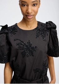MUNTHE Ryme Sequin Embroidery Top - Black