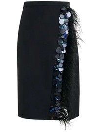 ESSENTIEL ANTWERP Ivil Embellished feather-trimmed midi skirt - Black