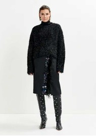 ESSENTIEL ANTWERP Ivil Embellished feather-trimmed midi skirt - Black