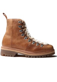 GRENSON Nanette Calf Leather Shearling Hiker Boot - Natural