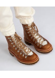 GRENSON Nanette Calf Leather Shearling Hiker Boot - Natural