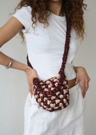 ISLA DE GAR Hive Checkerboard Crossbody Satin Bag - Caramel & Burgundy